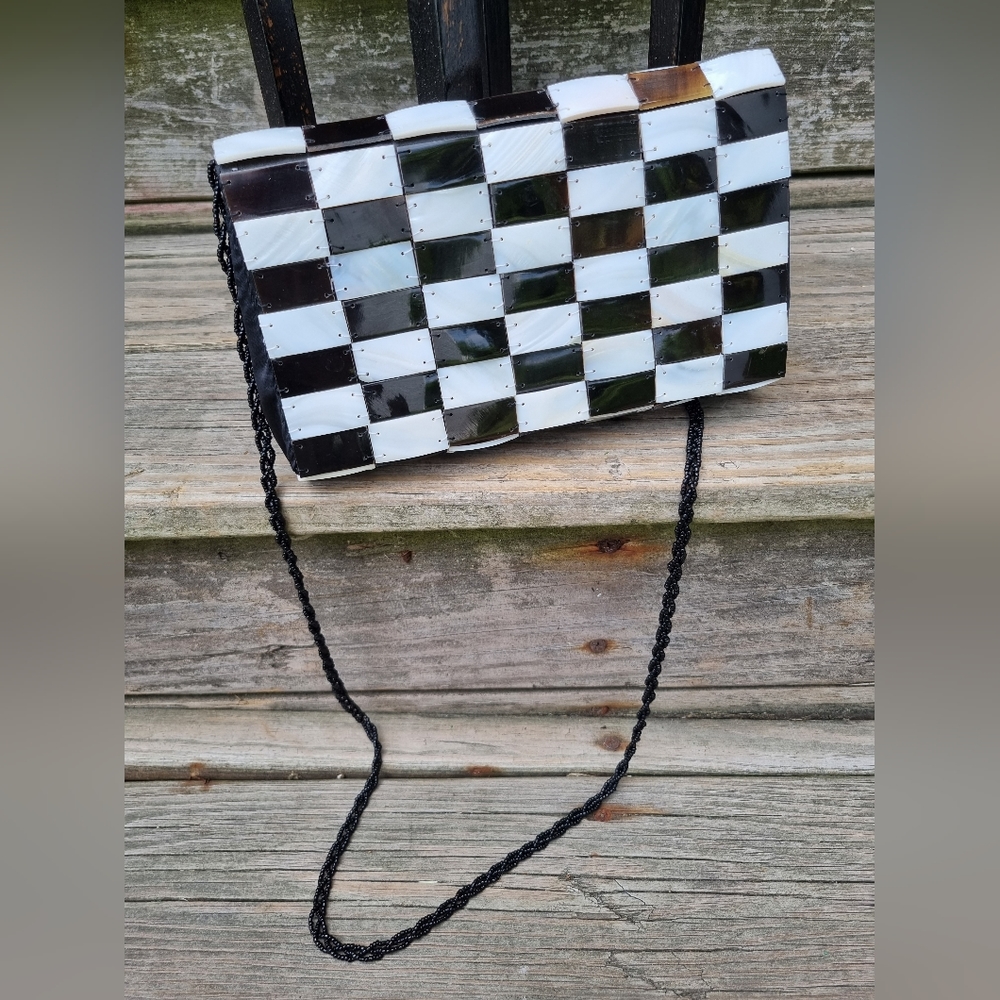 Vintage Mod by design mother of pearl  shoulder bag with beaded strap